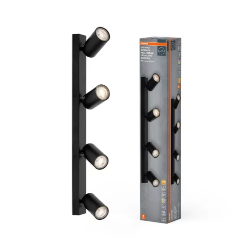 OSRAM Octagon mennyezeti / fali állítható dimmelhető spot lámpa 4 fejes, beltéri, fekete, GU10, acél, IP20, hossz: 600 mm, dimmelhető ( 4099854474088 )