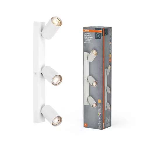 OSRAM Octagon mennyezeti / fali állítható dimmelhető spot lámpa 3 fejes, beltéri, fehér, GU10, acél, IP20, hossz: 430 mm, dimmelhető ( 4099854474156 )