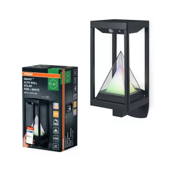   OSRAM SMART+ Bluetooth Alps napelemes LED oldalfali lámpa RGBW mozgásérzékelővel, kültéri, sötétszürke, 400 lm, 6 W, 3000 K, alumínium és (PC), IP44, magasság: 150 mm, dimmelhető ( 4099854474415 )