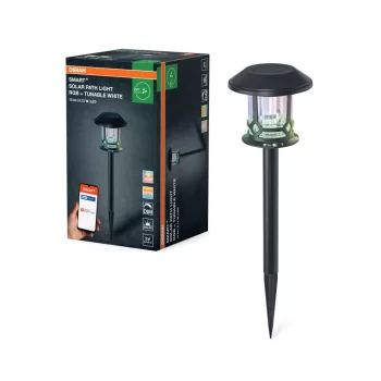   OSRAM SMART+ Bluetooth napelemes kerti útvilágító RGB és 3000–6500 K, kültéri, sötétszürke, 5 lm, 0,12 W, üveg és alumínium, IP44, magasság: 348 mm, dimmelhető ( 4099854474453 )