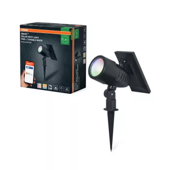   OSRAM SMART+ Bluetooth napelemes kerti földbeszúrható LED spot lámpa RGB és 3000–6500 K, kültéri, sötétszürke, 45 lm, 0,6 W, ABS, IP44, magasság: 500 mm, dimmelhető ( 4099854474477 )
