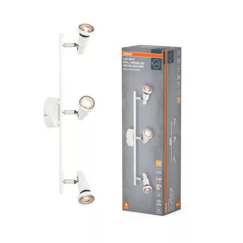 OSRAM mennyezeti / fali állítható dimmelhető LED spot lámpa 3 fejes, beltéri, fehér, 690 lm, 10,2 W, 2700 K, acél, IP20, hossz: 486 mm, dimmelhető ( 4099854474576 )