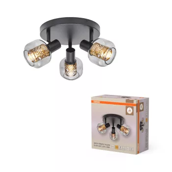   OSRAM Firefly mennyezeti spot lámpa, arany méhsejt rács füstüveggel 3 fejes, beltéri, fekete, E14, acél és üveg, IP20, átmérő: 365 mm ( 4099854474637 )