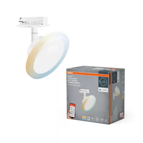OSRAM SMART+ MATTER Tracklight sínrendszerhez LED spot lámpa, kerek kivitel, beltéri, fehér, 450 lm, 6,5 W, 3000–6500 K, acél, IP20, hossz: 120 mm, dimmelhető ( 4099854474705 )