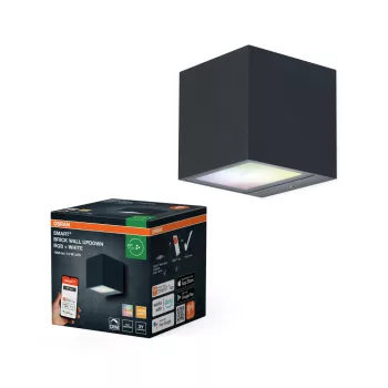   OSRAM SMART+ WIFI kültéri fel-le világító téglatest LED fali lámpa RGBW, kültéri, fekete, 550 lm, 14 W, 3000 K, alumínium, IP44, hossz: 100 mm, dimmelhető ( 4099854474729 )