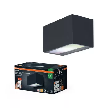   OSRAM SMART+ WIFI kültéri széles fel-le világító téglatest LED fali lámpa RGBW, kültéri, fekete, 600 lm, 14 W, 3000 K, alumínium és ABS, IP44, hossz: 7468 mm, dimmelhető ( 4099854474781 )
