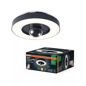   OSRAM SMART+ WIFI kültéri kerek biztonsági kamera fényszóróval, kültéri, fekete, 1600 lm, 22 W, 3000 K, alumínium, IP44, hossz: 145 mm, dimmelhető ( 4099854474811 )