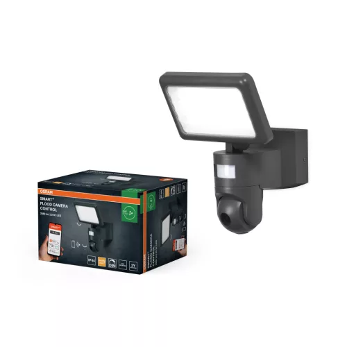 OSRAM SMART+ kültéri kamerás LED reflektor távirányítóval, kültéri, sötétszürke, 2000 lm, 23 W, 3000 K, alumínium, IP44, hossz: 262 mm, dimmelhető ( 4099854474897 )