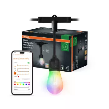   OSRAM SMART+ WIFI kültéri 12 izzós LED fényfüzér RGBW, kültéri, fekete, 120 lm, 4,5 W, 2200 K, alumínium és (PC), IP44, hossz: 700 mm, dimmelhető ( 4099854474934 )