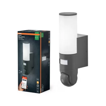   OSRAM SMART+ WIFI kültéri biztonsági kamerás LED fali lámpa hangszóróval, mozgásérzékelővel, kültéri, sötétszürke, 900 lm, 16 W, 3000 K, műanyag, IP44, hossz: 280 mm, magasság: 112 mm, dimmelhető ( 4099854474972 )