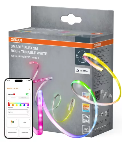 OSRAM SMART+ MATTER LED szalag, RGB és 2700–6500 K, beltéri / fedett kültéri, 8,5 W, szilikon, IP44, hossz: 2000 mm, dimmelhető ( 4099854475214 )