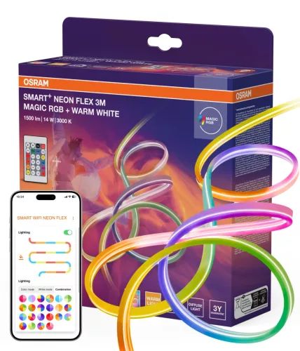 OSRAM SMART+ WIFI neon LED szalag távirányítóval, RGBW, beltéri, 14 W, szilikon, IP20, hossz: 3000 mm, dimmelhető ( 4099854475313 )