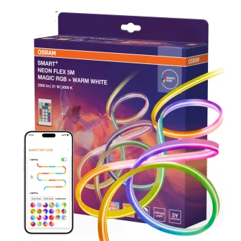   OSRAM SMART+ WIFI neon LED szalag távirányítóval, RGBW, beltéri, 21 W, szilikon, IP20, hossz: 5000 mm, dimmelhető ( 4099854475559 )