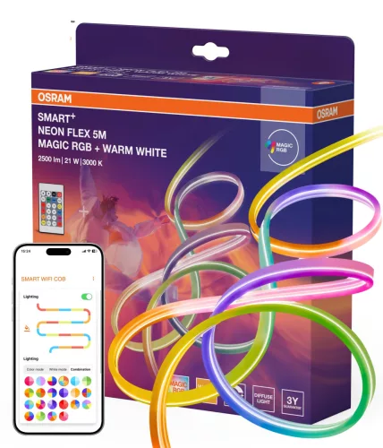 OSRAM SMART+ WIFI neon LED szalag távirányítóval, RGBW, beltéri, 21 W, szilikon, IP20, hossz: 5000 mm, dimmelhető ( 4099854475559 )