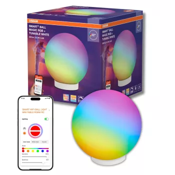   OSRAM SMART+ WIFI Magic gömb asztali hangulatlámpa USB, RGBW, beltéri, fehér, 200 lm, 3,5 W, 2200–6500 K, (PC) és ABS, IP20, magasság: 200 mm, dimmelhető ( 4099854475801 )