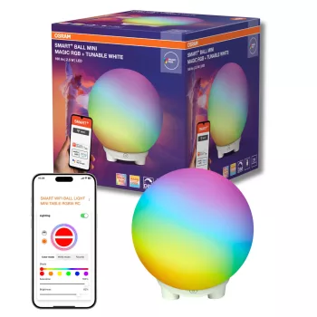  OSRAM SMART+ WIFI Magic gömb asztali hangulatlámpa Mini USB, RGBW, beltéri, fehér, 130 lm, 2,5 W, 2200–6500 K, (PC) és ABS, IP20, magasság: 130 mm, dimmelhető ( 4099854475825 )