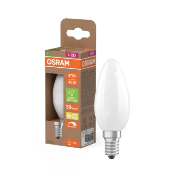 OSRAM Superstar+ dimmelhető LED izzó gyertya forma, matt búra, E14, 2,5W, 470lm, 2700K meleg fehér