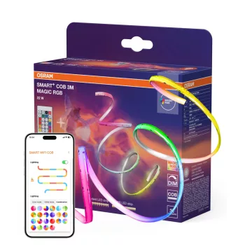   OSRAM SMART+ WIFI dekoratív COB LED szalag távirányítóval, Magic RGB és homogén fényhatás, beltéri, fehér, 22 W, szilikon, IP20, hossz: 3000 mm, dimmelhető ( 4099854478390 )