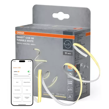   OSRAM SMART+ WIFI COB LED szalag távirányítóval, beltéri, sárga, 1020 lm, 14 W, 2700–6500 K, szilikon, IP20, hossz: 3000 mm, dimmelhető ( 4099854478413 )