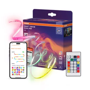   OSRAM SMART+ WIFI dekoratív COB LED szalag távirányítóval, Magic RGB és homogén fényhatás, beltéri, fehér, 35 W, szilikon, IP20, hossz: 5000 mm, dimmelhető ( 4099854478437 )