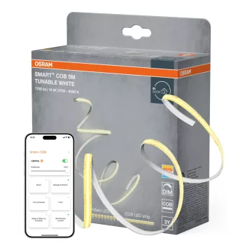   OSRAM SMART+ WIFI COB LED szalag távirányítóval, beltéri, sárga, 1700 lm, 18 W, 2700–6500 K, szilikon, IP20, hossz: 5000 mm, dimmelhető ( 4099854478475 )