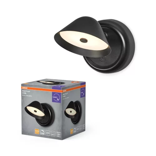 OSRAM NIGHTLUX® Cone LED éjszakai hangulatlámpa, USB tölthető, beltéri, fekete, 110 lm, 1,8 W, 3000 K, ABS, IP20, hossz: 120 mm, dimmelhető ( 4099854478789 )