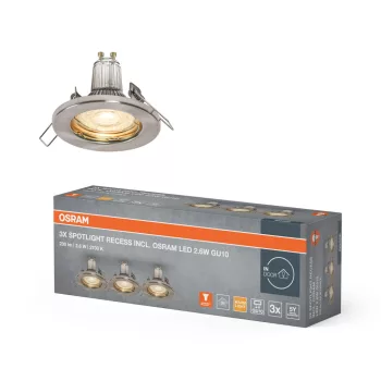   OSRAM beépíthető fém spot lámpa, beltéri, csiszolt nikkel, GU10, acél, IP20, átmérő: 80 mm, 3 db-os szett ( 4099854482786 )