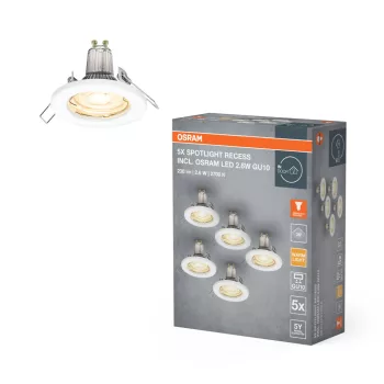   OSRAM beépíthető fém spot lámpa, beltéri, fehér, GU10, acél, IP20, átmérő: 80 mm, 5 db-os szett ( 4099854482939 )