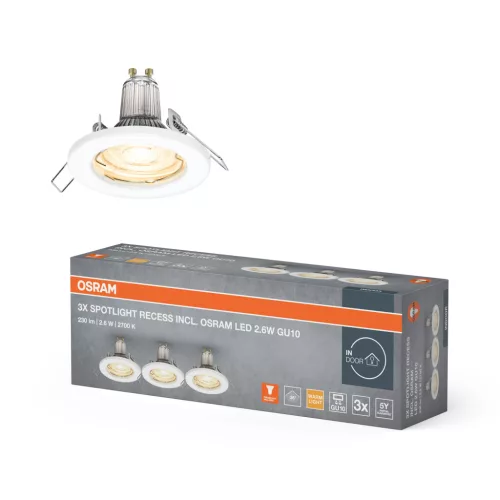 OSRAM beépíthető fém spot lámpa, beltéri, fehér, GU10, acél, IP20, átmérő: 80 mm, 3 db-os szett ( 4099854482953 )