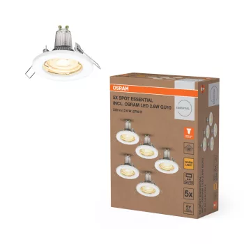   OSRAM beépíthető GU10 LED spot lámpa, beltéri / fedett kültéri, fehér, 230 lm, 2,6 W, 2700 K, acél, IP44, hossz: 95 mm, magasság: 80 mm, 5 db-os szett ( 4099854482991 )
