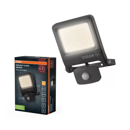 OSRAM ENDURA® LED reflektor mozgásérzékelővel, kültéri, sötétszürke, 3000 lm, 30 W, 3000 K, alumínium, IP44, hossz: 189 mm ( 4099854487217 )