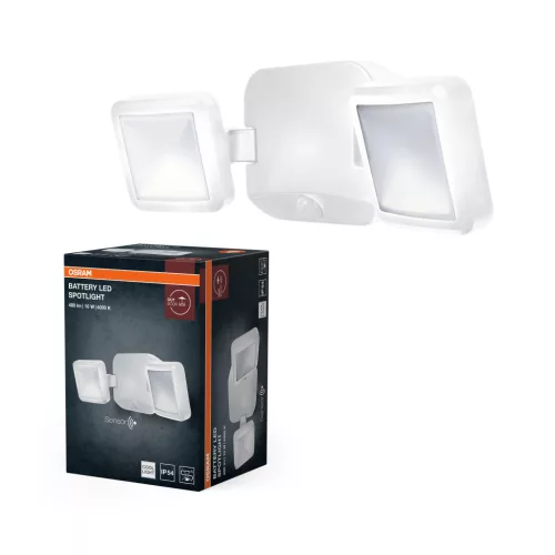 OSRAM akkumulátoros biztonsági LED spot lámpa dupla fejjel, mozgásérzékelővel, kültéri, fehér, 480 lm, 10 W, 4000 K, ABS, IP54, hossz: 332 mm ( 4099854497513 )