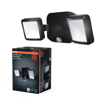   OSRAM akkumulátoros biztonsági LED spot lámpa dupla fejjel, mozgásérzékelővel, kültéri, fekete, 480 lm, 10 W, 4000 K, (PC) és ABS, IP54, hossz: 332 mm ( 4099854497551 )