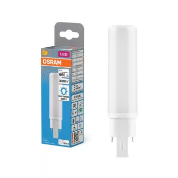 OSRAM Dulux D/E LED kompakt fénycső, matt búra, G24q-1 foglalat, 6W, 660lm, 6500K, 130mm hosszú