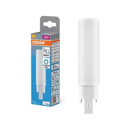 OSRAM Dulux D/E LED kompakt fénycső, matt búra, G24q-2 foglalat, 7W, 770lm, 6500K hideg fehér, 141mm
