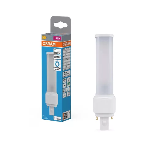 OSRAM Dulux D kompakt fénycső, matt plasztik búra, G24d foglalat, 9W, 6500K, 1100lm, hideg fehér