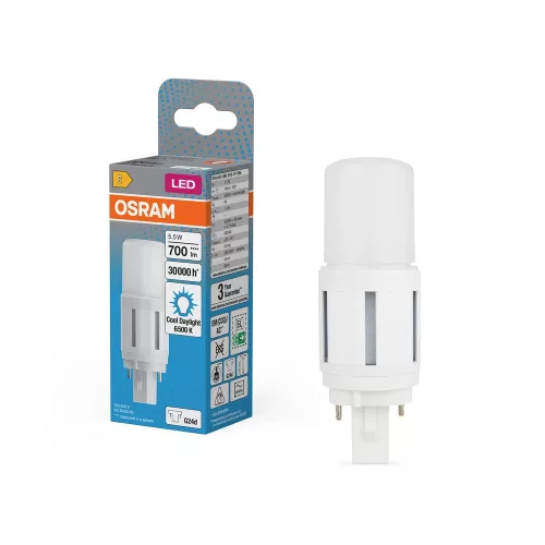 OSRAM Dulux D VT LED kompakt fénycső, matt búra, G24d, 5,5W, 700lm, 6500K hideg fehér, 110mm