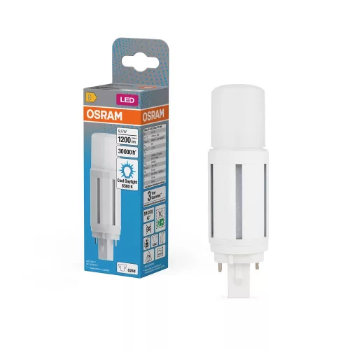 OSRAM Dulux D VT LED kompakt fénycső, matt búra, G24d, 9,5W, 1200lm, 6500K hideg fehér, 132mm