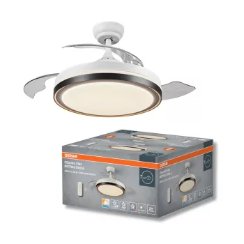   OSRAM Behúzható lapátos LED mennyezeti ventilátoros lámpa, beltéri, fehér, 4200 lm, 66 W, 3000–4000–6500 K, acél és műanyag, IP20, hossz: 385 mm, magasság: 490 mm, dimmelhető ( 4099854506789 )