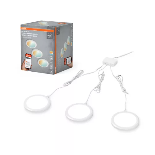 OSRAM SMART+ WIFI kerek LED bútor alatti pultmegvilágító, beltéri, fehér, 210 lm, 6,5 W, 3000–6500 K, alumínium és műanyag, IP20, vastagság: 12,2 mm, átmérő: 83 mm, dimmelhető ( 4099854507519 )