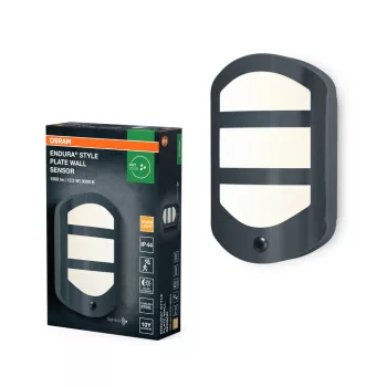   OSRAM ENDURA® tányér LED oldalfali lámpa mozgásérzékelővel, kültéri, sötétszürke, 630 lm, 12,5 W, 3000 K, rozsdamentes acél, IP44, hossz: 283 mm ( 4099854510151 )