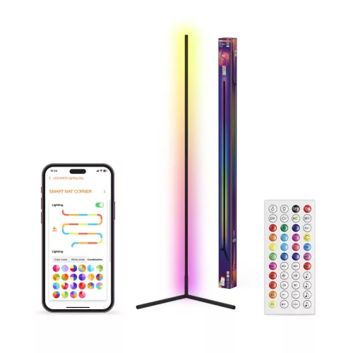 OSRAM SMART+ MATTER keskeny sarok álló lámpa távirányítóval, RGB és 2700–6500 K, beltéri, fekete, 350 lm, 14 W, alumínium és (PC), IP20, magasság: 1400 mm, dimmelhető ( 4099854511486 )