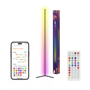   OSRAM SMART+ MATTER keskeny sarok álló lámpa távirányítóval, RGB és 2700–6500 K, beltéri, fekete, 550 lm, 20 W, alumínium és (PC), IP20, magasság: 2000 mm, dimmelhető ( 4099854511707 )