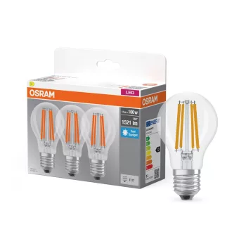 OSRAM Base LED izzó, classic forma, üveg búra, E27 foglalat, 11W, 1521lm, 6500K hideg fehér 3db