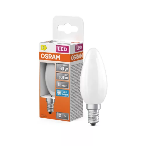 OSRAM Star LED gyertya izzó, matt plasztik, E14 foglalat, 5,9W, 806lm, 6500K hideg fehér fényforrás