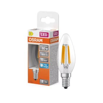 OSRAM Star LED gyertya izzó, átlátszó üveg, E14 foglalat, 5,9W, 806lm, 6500K hideg fehér fényforrás