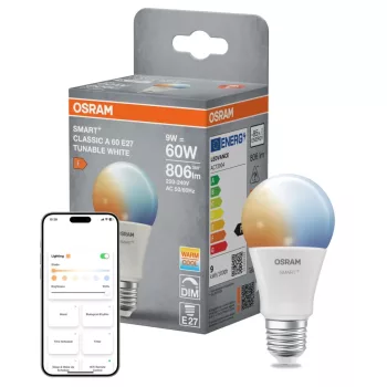 OSRAM SMART+ Matter LED izzó, matt plasztik búra, E27 foglalat, 9W, 806lm, 2700K meleg fehér