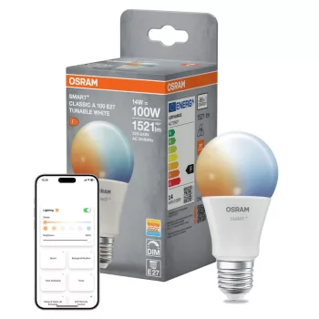 OSRAM SMART+ Matter LED izzó, matt plasztik búra, E27 foglalat, 14W, 1521lm, 2700K meleg fehér