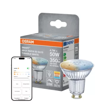 OSRAM SMART+ LED spot, matt plasztik, GU10 foglalat, 4,7W, 2700K, 350lm, meleg fehér
