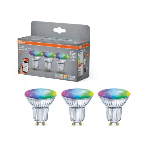 OSRAM SMART+ Matter LED spot, PAR16, matt plasztik, GU10 foglalat, 4,7W, RGB állítható, 3 db csomag